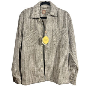 Men's S Common People Over Shirt Jacket Beige Black Herringbone Button Front